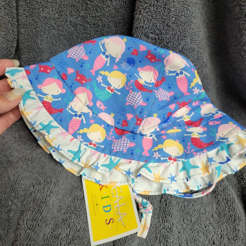 Scala kids sunhat mermaid print blue background kids 2-4